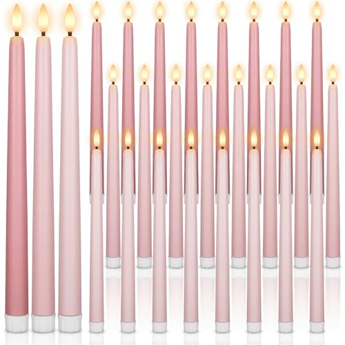 Flameless LED Taper Candles 24 Pack - Light Pink, 11 Inch Battery-operated