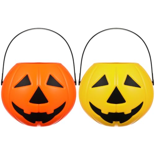 Halloween Pumpkin Bucket Candy Holder with Handle - 8.3 Inch Plastic Trick or Treat Pail