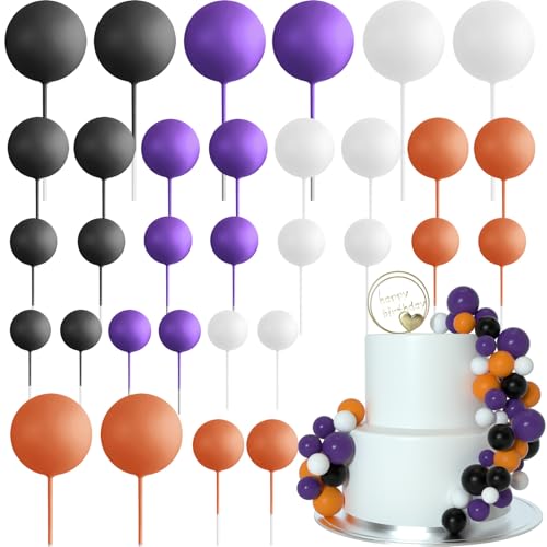 Halloween Cake Decorations Ball Toppers Set - Orange, Black, Purple, 32 pcs