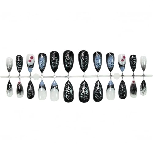 Halloween Press On Nails with Steel Balls & Blood Drip Design - Diamond Spider Variation
