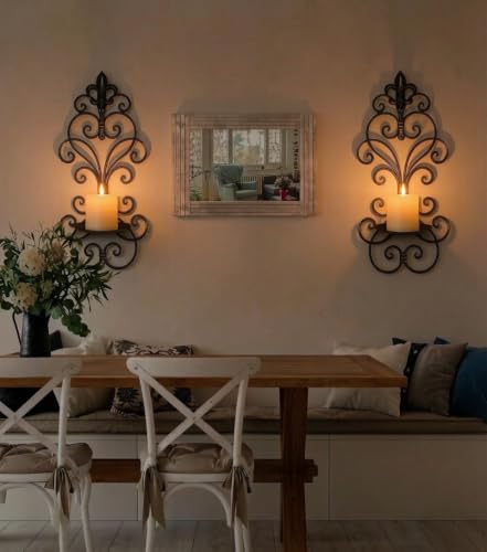 Antique Black Metal Wall Candle Sconce Holder Set of 2 for Living Room & Decor