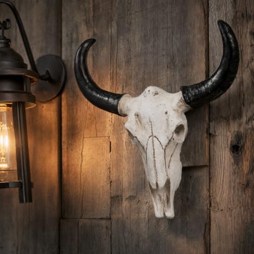 Cow Skull Wall Decor - Small Resin Animal Head Sculpture for Home & Halloween