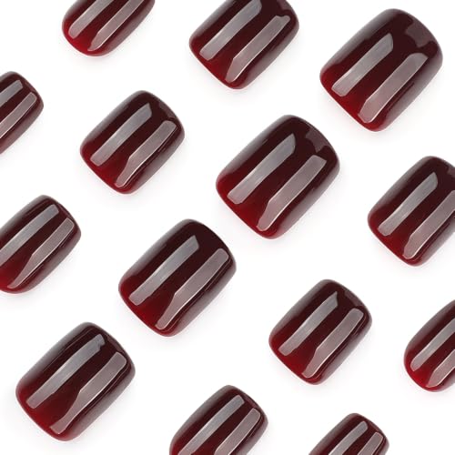Black Cherry Short Square Press-On Nails with Gel Finish - Style 11, 24 Pcs