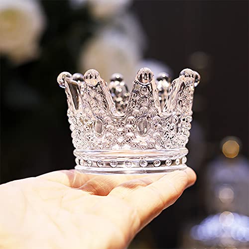 Clear Glass Crown Tealight Candle Holders Set of 12 - Wedding & Party Decor