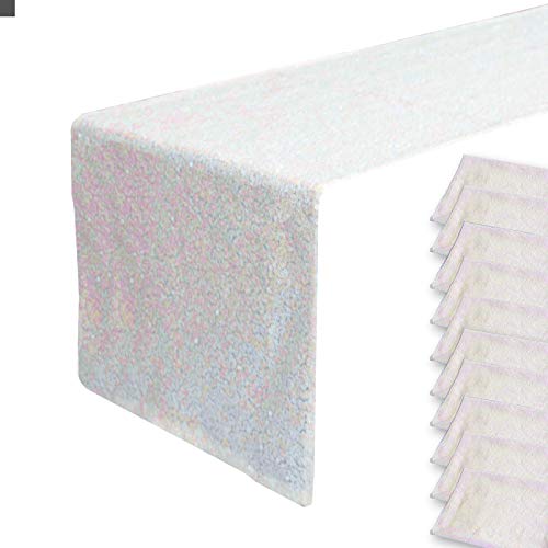 Iridescent White Sequin Table Runner Set - 12x108 Inches, 10 Pack