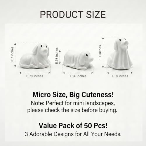 Mini Ghost Dog Figurines Set - White Resin Halloween Decorations, 50pcs