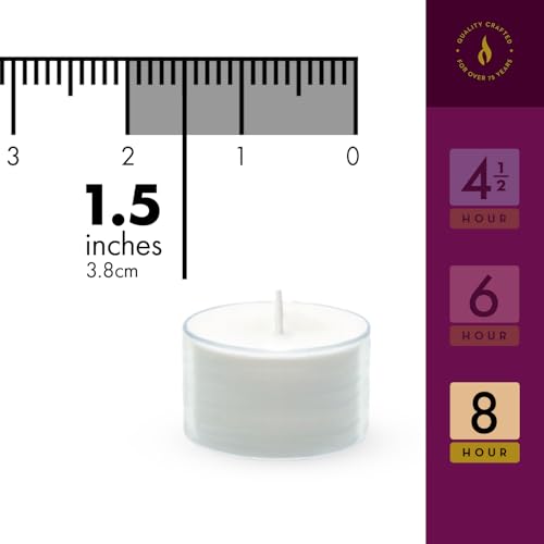 Bulk Clear Tea Lights Candles - 50 Pack, 8 Hour Burn Time - Unscented, Long-Lasting, Safe Flameless Decor