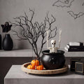 Halloween Table Centerpiece Set with Skeleton, Branches, Pumpkins and Cauldron