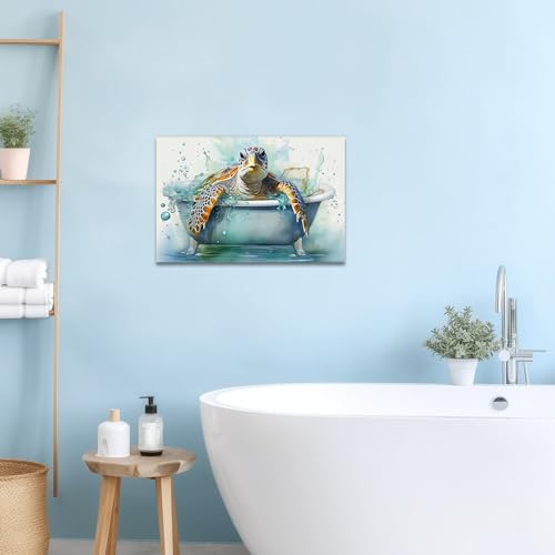 Sea Turtle Wall Art Canvas Painting - 24x36 Inches Framed Ocean Animal Decor - Sea Turtle 2