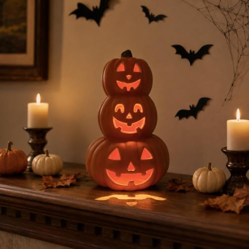 Halloween 3-Tier Light-Up Jack-O’-Lantern Pumpkin Decoration - Indoor/Outdoor Fall Decor