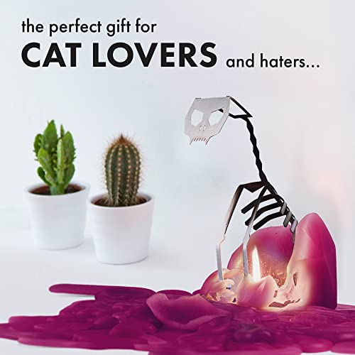 Pyropet Kisa Cat Candle with Skeleton Inside - Burgundy, 20-25 Hour Burn, Sculptural Geometric Cat Art