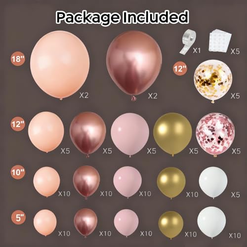 Rose Gold Balloon Arch Kit with 129 Balloons for Party Decorations