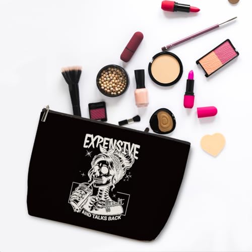 Skeleton Skull Makeup Bag - Black 1265 Gothic Cosmetic Bag with Heart Zipper