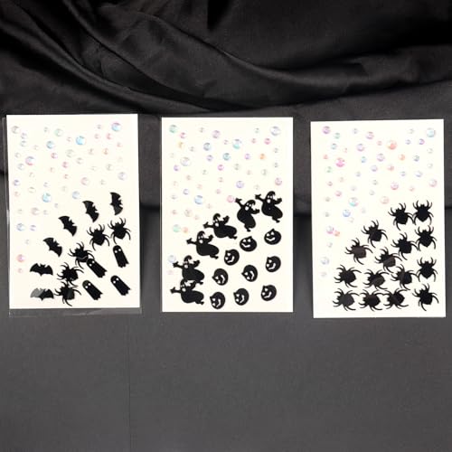 Halloween Black Face Stickers Gems for Makeup - Spider Bat Witch Rhinestones - Variation: Black Halloween