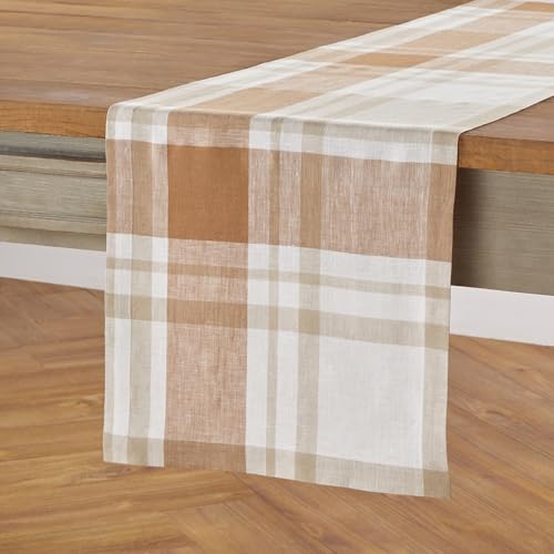Fall Harvest Plaid Linen Table Runner 14 x 90 in - Handcrafted & Machine Washable