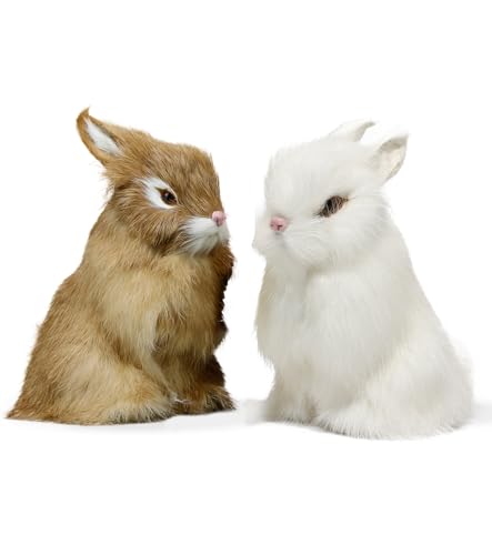 Realistic Furry Easter Bunny Decorations Set of 2 - Lifelike Home & Party Decor