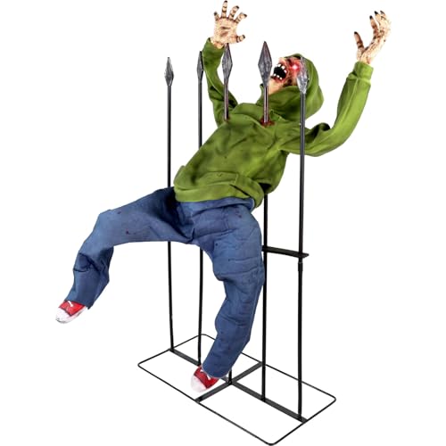 4.4 Ft Impaled Zombie Animatronic - Voice-Activated Halloween Decoration
