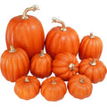 Assorted Dark Orange Artificial Pumpkins Set for Fall Decor - 10 Pcs