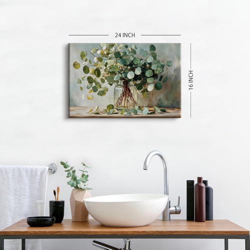 24x16 Eucalyptus Wall Art Canvas - Sage Green Botanical Decor