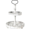 White Rustic Wooden Tiered Serving Tray 18.5x12.5 Farmhouse Decor Cupcake Stand