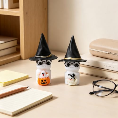 Cute White Marble Ghost Halloween Figurine - 3.5 Inch Holiday Decor