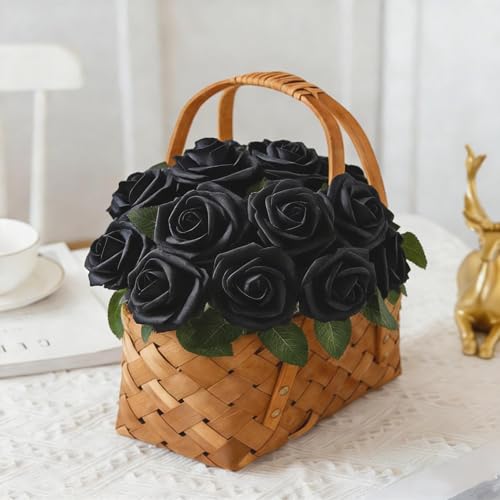 Artificial Black Roses Foam Flowers - 16 Pcs, DIY Floral Decor, Adjustable Stems, Gift Set