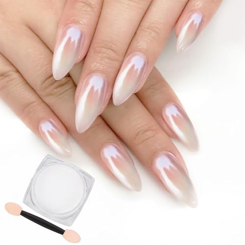 White Pearl Chrome Nail Powder - Iridescent Mermaid Pigment - 1 Jar