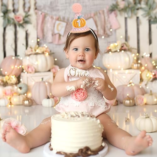 Pink Pumpkin First Birthday Hat - Autumn Halloween Thanksgiving Party Crown