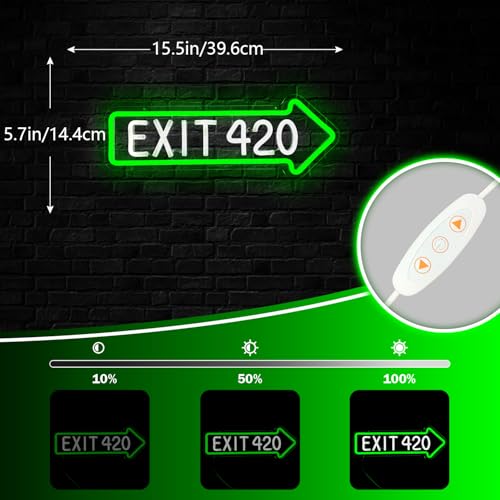 Exit 420 Weed Neon Sign E-420 Wall Decor Dimmable LED Light for Bedroom & Party
