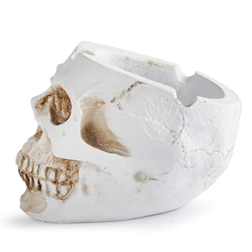 Polyresin Hand-Painted Skull Ashtray for Bar Decor, Indoor Outdoor Use