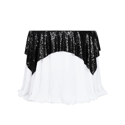 Black Sequin Square Tablecloth 50x50 Inch Sparkly Fabric Cover for Parties