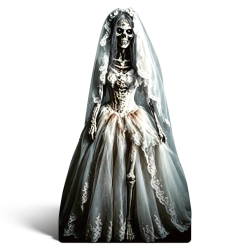 Halloween Ghost Bride Cardboard Cutout - Spooky Skeleton Woman Standee for Haunted House & Yard Decor