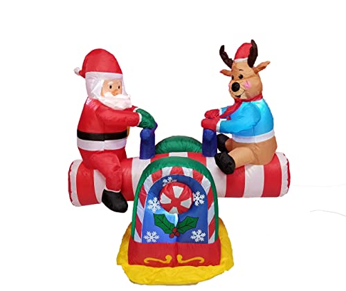 Christmas Inflatable Decorations Bundle - Santa, Reindeer, Penguins with Lights