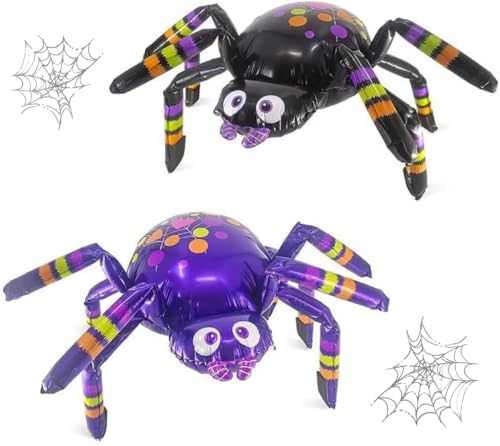 Large 39in Foil Spider Balloons Set for Party Decor - Black & Purple