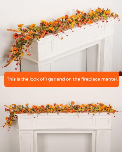 Yellow 2-Pack 6Ft Fall Garland for Mantel Decoration Sunflower Leaf & Berries