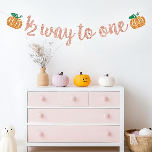 Rose Gold Glitter Pumpkin Half Birthday Banner - Fall Baby Shower & Party Decorations - 1/2 Way to One