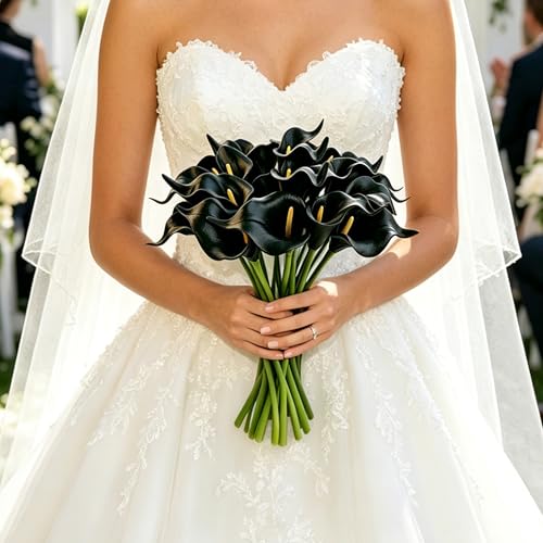 Artificial Calla Lily Flowers Set - Black, 13pcs for Wedding & Home Decor