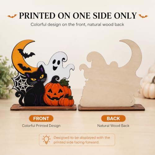 Halloween Wooden Tabletop Decoration - Cute Ghost Pumpkin Black Cat Shelf Sign