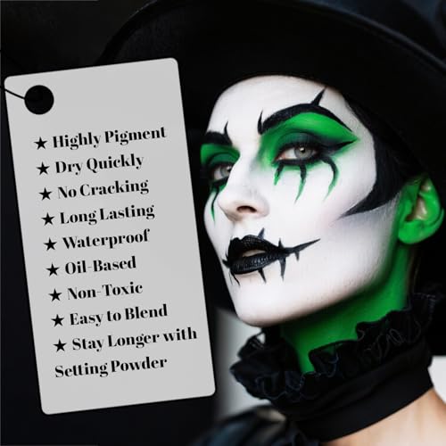Oil-Based Face Paint Palette for Halloween Cosplay - Black White Green, SFX Makeup Set