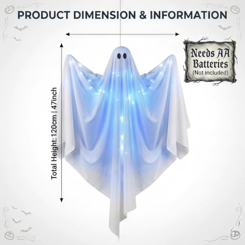 Outdoor Halloween Hanging Ghost Decor with LED Lights, 47 Inch