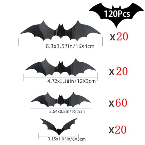 Halloween Bat Wall Stickers Set - 120 PVC Removable Indoor Outdoor Decor