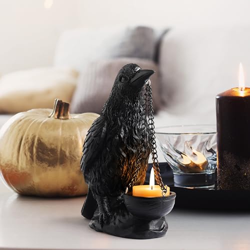 Gothic Crow Candle Holder Tealight Hanger Raven Decor Black Hanging Candleholder