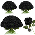 Black Artificial Silk Roses Set of 50 – Realistic Long Stem Flowers for Weddings & Decor