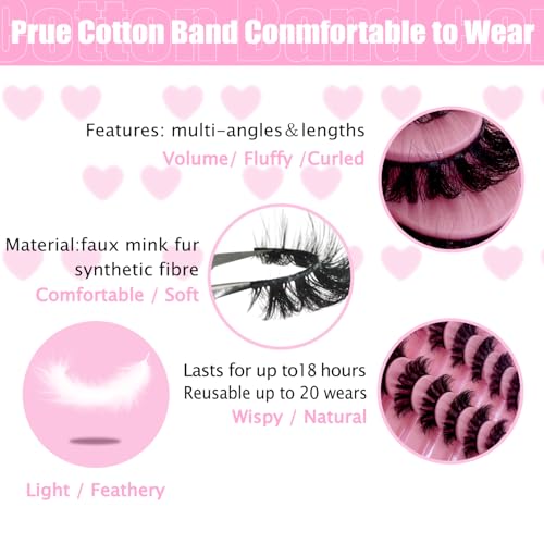 3D Faux Mink False Eyelashes Cross Fluffy Natural Look - 8 Pairs Variation 001D-0.67IN-Manga