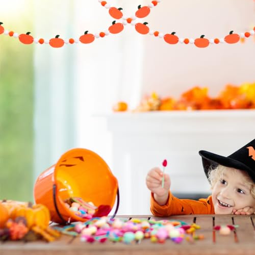 Halloween Pumpkin Felt Banner with Ball Garland Indoor Party Decorations - Fall Festive Decor