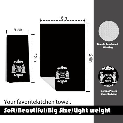 Halloween Hand Towels - Gothic Skull Pattern Bathroom Decor - Black - 24x16 Inch