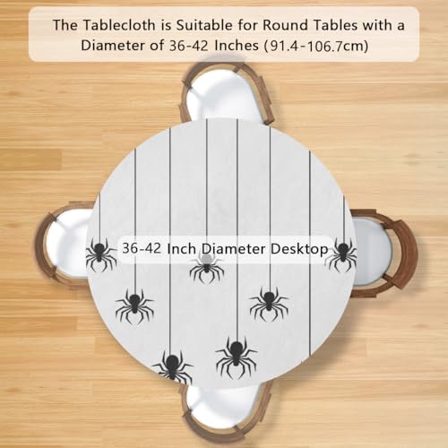 Round Tablecloth Halloween Black Spiders Strings Fitted Waterproof Cover - Fit 36-42In