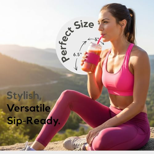 Glass Drinking Cups with Lids & Straws - Water Tumblers, 6 Pack