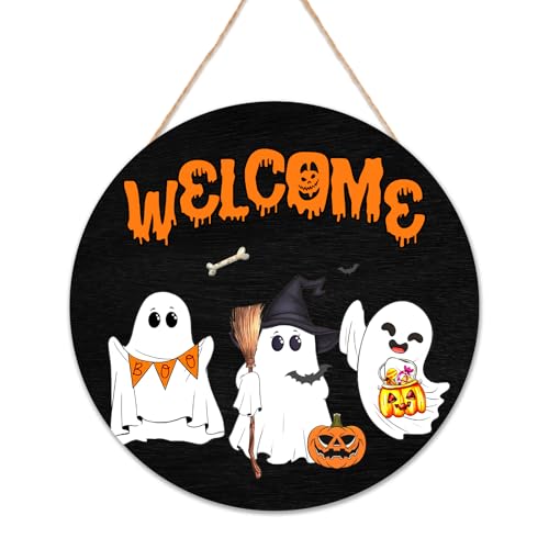 Halloween Front Door Sign - Welcome & Happy Halloween Wooden Decor