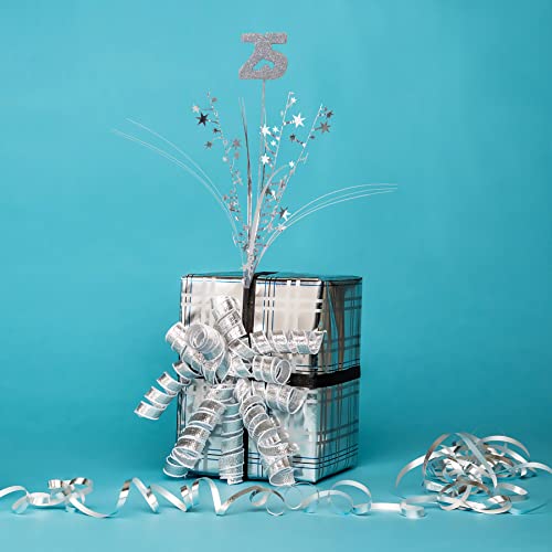 12 Piece Silver Glittered Number 25 Star Centerpieces for 25th Birthday & Anniversary